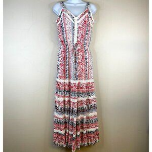 American Rag Cowgirl Maxi Dress Small Western Prairie Patriotic Floral Tiered
